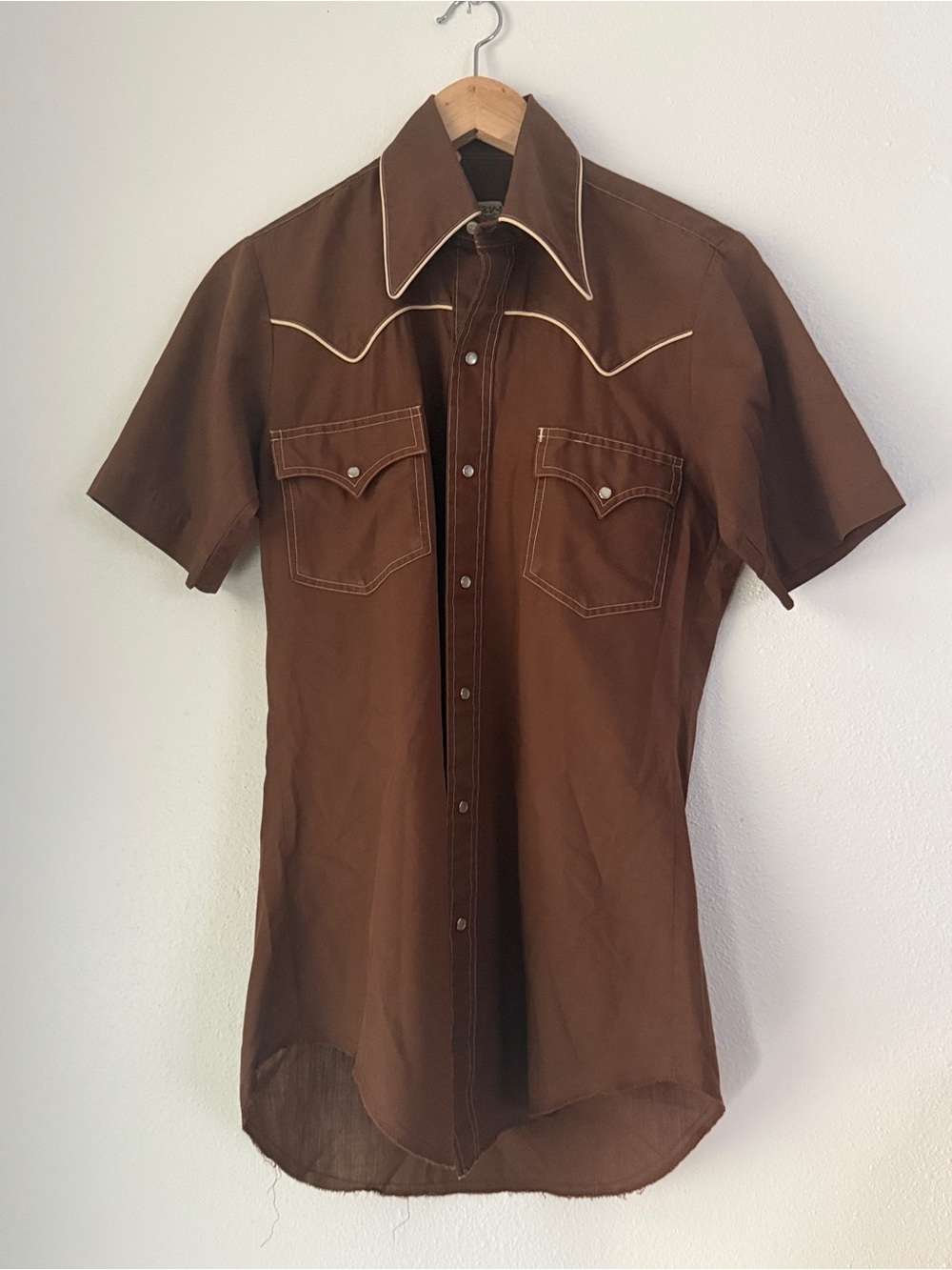 Vintage Lazy K Western  Shirt Short Sleeve SM Brown Form Fitted